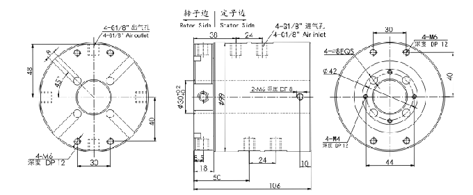 33040063304006中空30mm气电滑环 系列滑环外形图纸